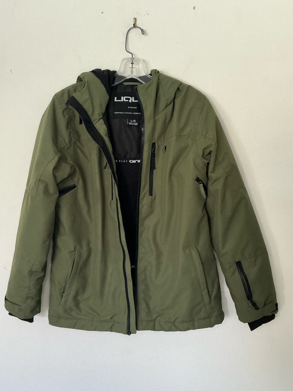 LIQUID Olive Green Hooded Jacket L/G Water Resistant Zip Coat